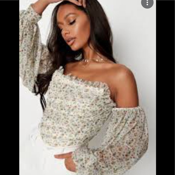 ALBERTO MAKALI Pink Gold Flowers Shoulder Off Sleeve Top - Picture 6 of 14